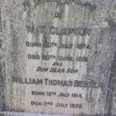 CLAPTON W.T. 1874-1891 :: BESTER Jacobus Louis Brand 1884-1968 & Matilda Emily 1887-1974 :: BESTER William Thomas 1914-1935 :: BESTER Margaret Elizabeth 1920-1967_2