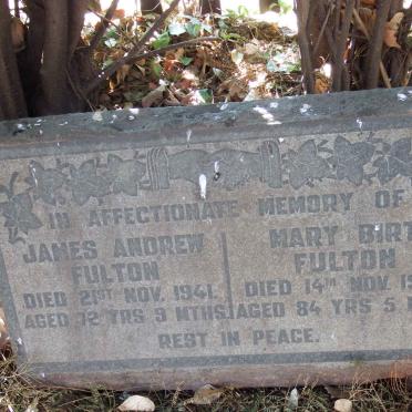 FULTON James Andrew -1941 &amp; Mary Birt -1956