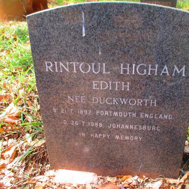 HIGHAM Edith, RINTOUL- nee DUCKWORTH 1892-1988