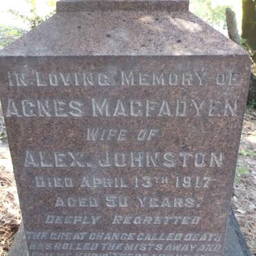 JOHNSTON Agnes nee MACFADYEN -1917