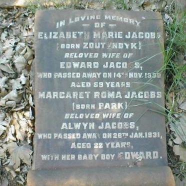 JACOBS Elizabeth Marie nee ZOUTENDYK -1930 :: JACOBS Margaret Roma nee PARK -1931 :: JACOBS Edward