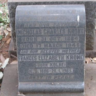 KRONE Nicholas Charles 1884-1946 &amp; Frances Elizabeth KOLBE -1965 