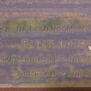 LANG Horace William -1905 :: LANG Peter -1919