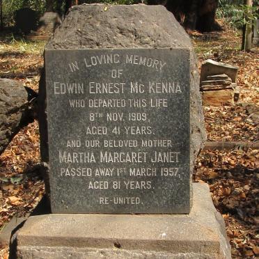 McKENNA Edwin Ernest -1909 &amp; Martha Margaret Janet -1957