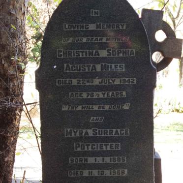 MILES Christina Sophia Agusta -1942 :: POTGIETER Myra Surrage 1885-1966