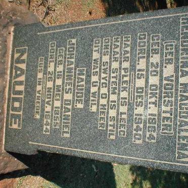 NAUDE Johannes Daniel 1855-1944 &amp; Hendrina Magdalena VORSTER 1844-1940