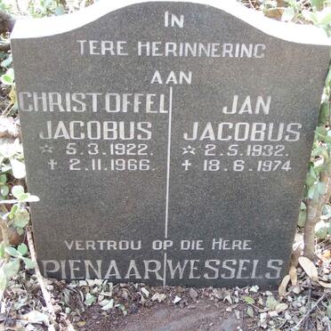 PIENAAR Christoffel Jacobus 1922-1966 :: WESSELS Jan Jacobus 1932-1974