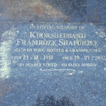 SHAPURJEE Khorshedbanu Framroze 1916-2002