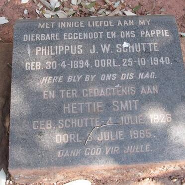 SCHUTTE Philippus J.W. 1894-1940 :: SMIT Hettie nee SCHUTTE 1926-1965