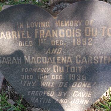 TOIT Gabriel Francois, du - 1892 :: CARSTENS Sarah Magdalena formerly DU TOIT -1935