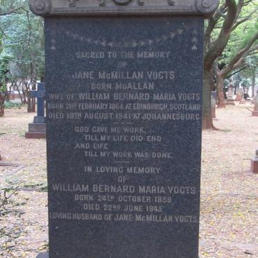 VOGTS William Bernard Maria 1859-1945 &amp; Jane McMillan MACALLAN 1864-1941