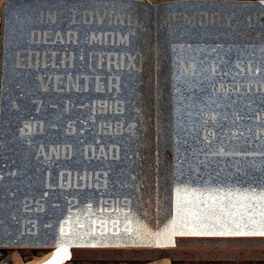VENTER Louis 1919-1984 & Edith 1916-1984 :: SUBKE M.E. 1925-1999