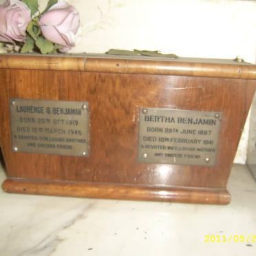 BENJAMIN Bertha 1897-1941 :: BENJAMIN Laurence G. 1919-1946
