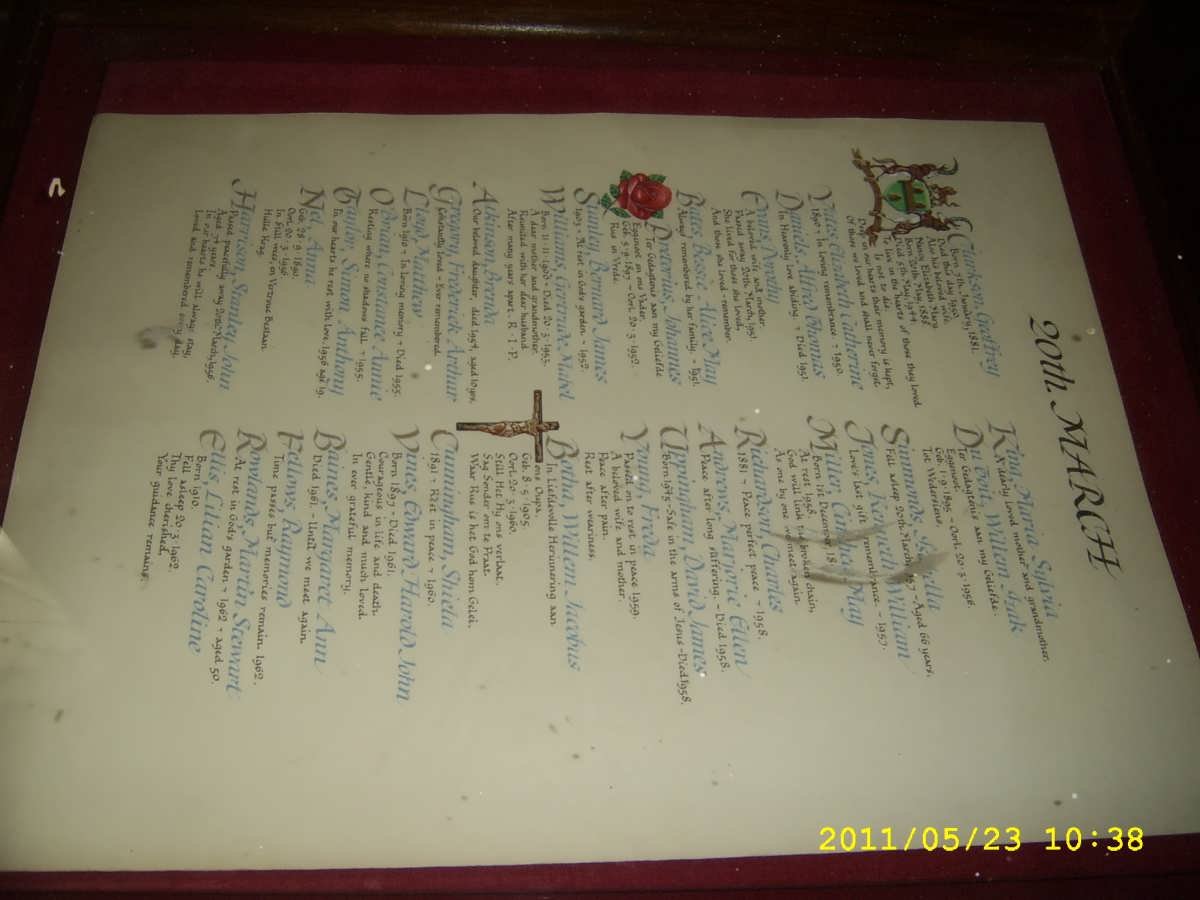 Crematorium Register extract -20th March