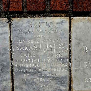 CASTLE James William John 1911-1976 & Sarah Jane 1911-1986