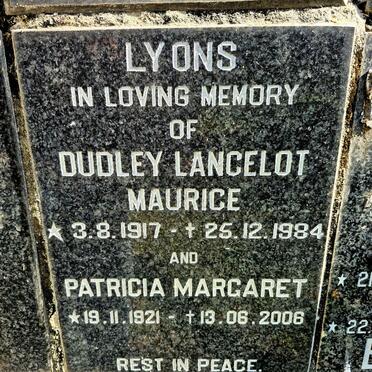 LYONS Dudley Lancelot Maurice 1917-1984 & Patricia Margaret 1921-2006