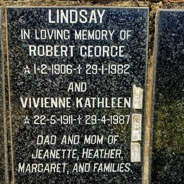LINDSAY Robert George 1906-1982 & Vivienne Kathleen 1911-1987