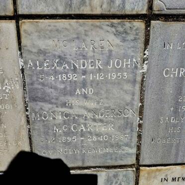 MCLAREN Alexander John 1892-1953 & Monica Anderson MCCARTER 1895-1987