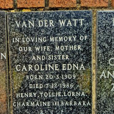 WATT Caroline Edna, van der 1909-1986