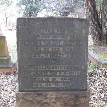 COETZEE Hendrik Tjaart 1846-1915 &amp; Martha Elisabeth JOOSTE nee V.D. WALT 1850-1920
