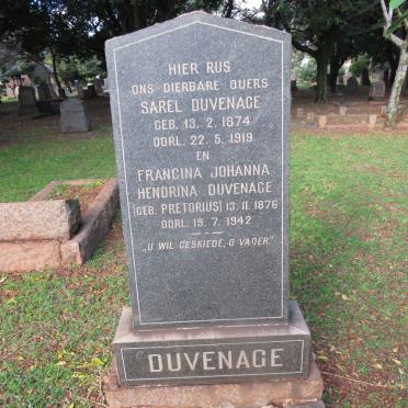 DUVENAGE Sarel 1874-1919 &amp; Francina Johanna Hendrina PRETORIUS 1876-1942