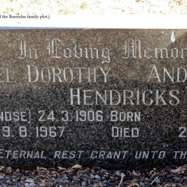 HENDRICKS Andrew John 1896-1967 &amp; Muriel Dorothy BARENDSE 1906-1967