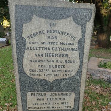 HEERDEN Petrus Johannes, van 1833-1923 &amp; Allettha Catherina weduwee ROUX nee CLOETE 1847-1913