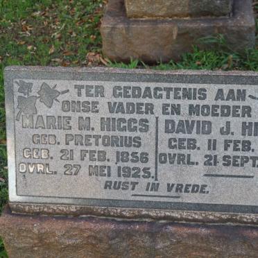HIGGS David J. 1849-1938 &amp; Marie M. PRETORIUS 1856-1925