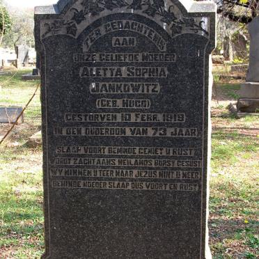 JANKOWITZ Aletta Sophia nee HUGO -1919