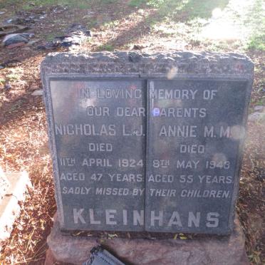 KLEINHANS Nicholas L.J. -1924 &amp; Annie M.M. -1943