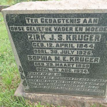 KRUGER Zirk J.S. 1844-1926 &amp; Sophia M.E. 1850-1934