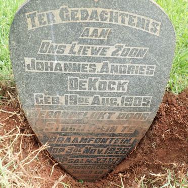 KOCK Johannes Andries, de 1905-1926