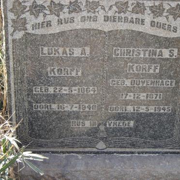 KORFF Lukas A. 1864-1940 &amp; Christina S. DUVENHAGE 1871-1945