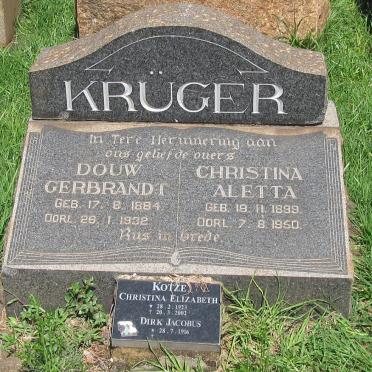 KRUGER Douw Gerbrandt 1884-1932 &amp; Christina Aletta 1899-1950 :: KOTZE Dirk Jacobus 1916- &amp; Christina Elizabeth 1921-2002