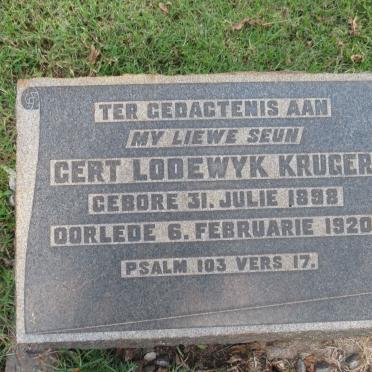 KRUGER Gert Lodewyk 1898-1920