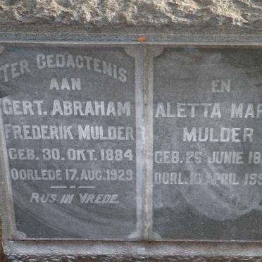 MULDER Gert. Abraham Frederik 1884-1929 &amp; Aletta Maria 1884-1958