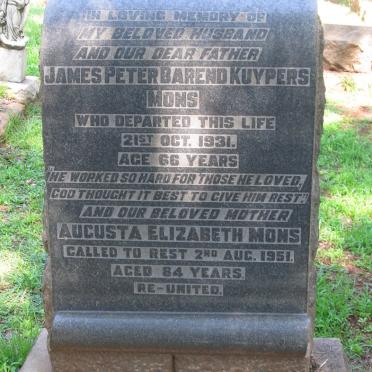 MONS James Peter Barend Kuypers -1931 &amp; Augusta Elizabeth -1951
