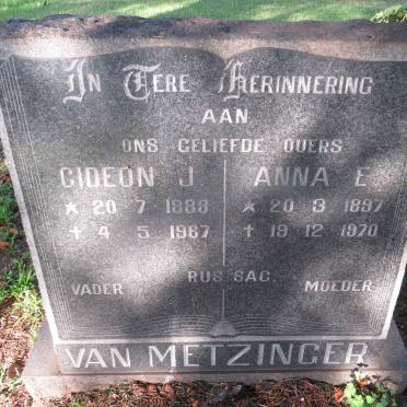 METZINGER Gideon J., van 1888-1967 &amp; Anna E. 1897-1970