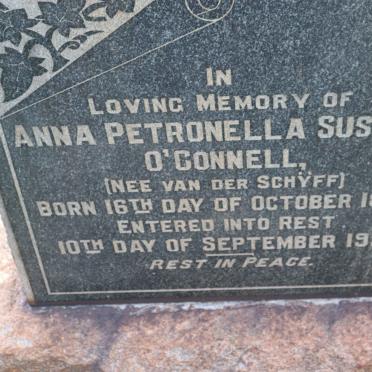 O'CONNELL Anna Petronella Susana nee VAN DER SCHYFF 1846-1921