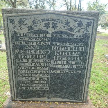 OOSTHUIZEN Andries Hendrik 1857-1939 &amp; Aletta Maria Magrieta 1861-1955