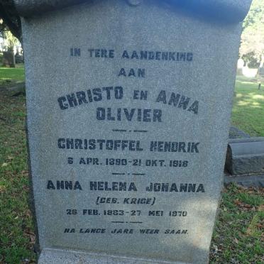 OLIVIER Christoffel Hendrik 1890-1918 &amp; Anna Helena Johanna KRIGE 1883-1970