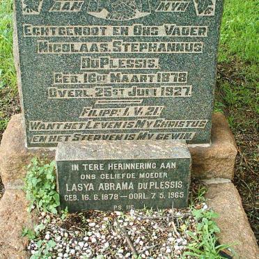 PLESSIS Nicolaas Stephannus, du 1878-1927 &amp; Lasya Abrama 1878-1965