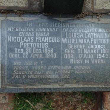 PRETORIUS Nicolaas Francois 1856-1940 &amp; Louisa Catharina Wilhelmina JACOBS 1861-1943