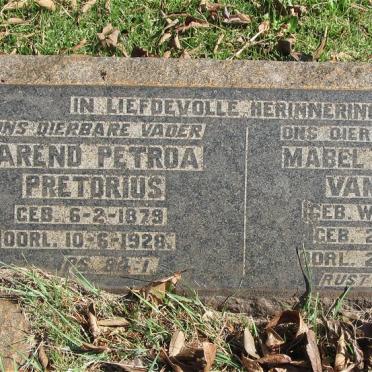 PRETORIUS Barend Petroa 1879-1928 :: VAN WYK Mabel Elizabeth nee WHITEHEAD 1883-1959