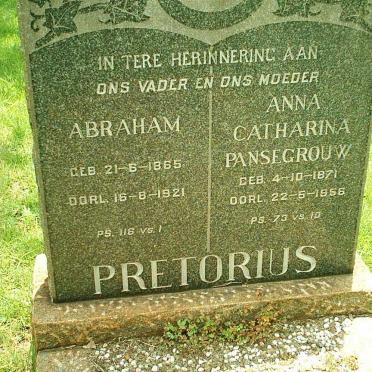 PRETORIUS Abraham 1865-1921 &amp; Anna Catharina  PANSEGROUW 1871-1956
