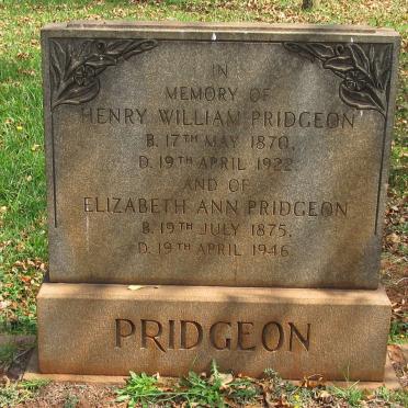 PRIDGEON Henry William 1870-1922 &amp; Elizabeth Ann 1875-1946