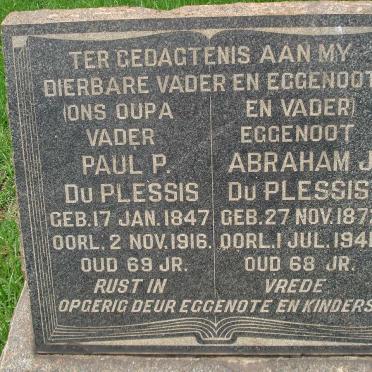 PLESSIS Paul P., du 1847-1916 :: DU PLESSIS Abraham J. 1872-1941