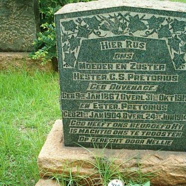 PRETORIUS Hester C.S. nee DUVENAGE 1867-1918 :: PRETORIUS Ester 1904-1914