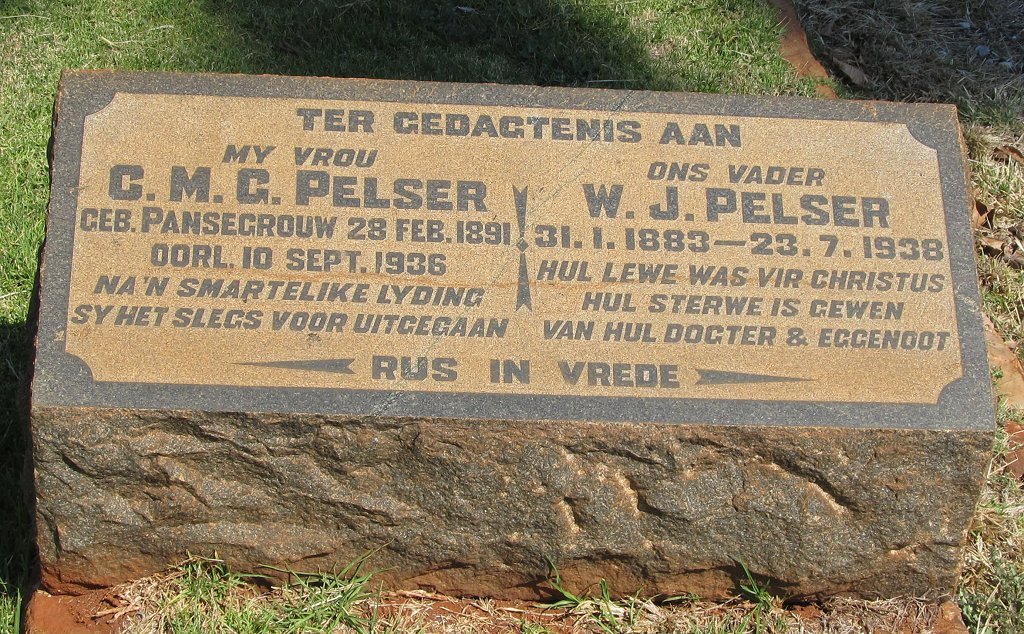 PELSER W.J. 1883-1938 &amp; C.M.G. PANSEGROUW 1891-1936