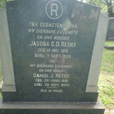 RETIEF Daniel Jacobus 1881-1944 &amp; Jacoba C.D. 1881-1939